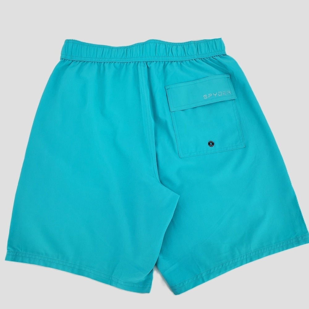 Spyder Mens Medium Swim Trunks Turquoise Zip Pocket Quick Dry Lined Breathable - Picture 2 of 8